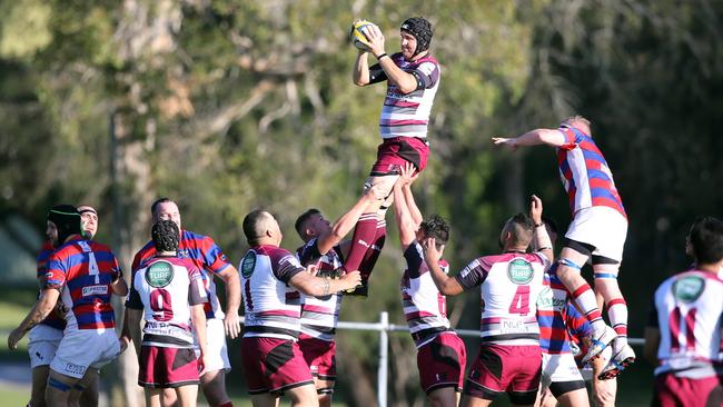 Aaron Cook wins a lineout for Nerang.