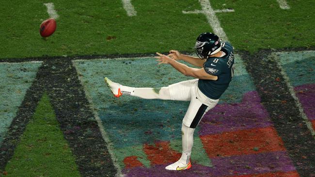 Siposs punts during Super Bowl LVII against the Kansas City Chiefs at State Farm Stadium in Glendale, Arizona on February 12. Picture: Rob Carr / Getty Images