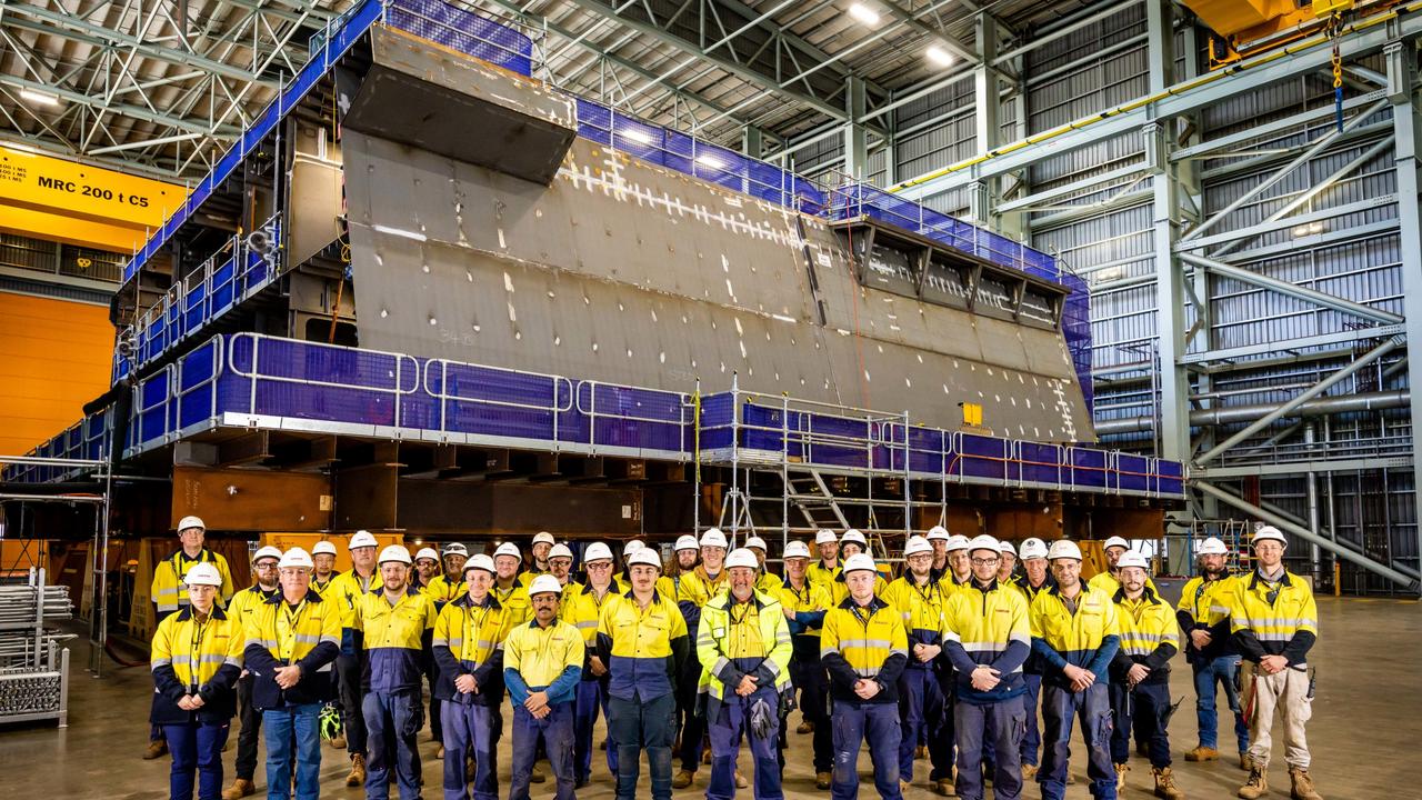 Equal to the size of two houses and taking 45,000 hours, the first steel prototype “block'” was constructed by Adelaide shipbuilders working on the Hunter-class frigate program. Picture: James Elsby/ BAE Systems Australia