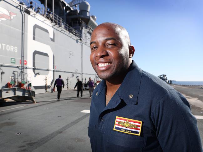 US Navy Lieutenant Commander Temi Jones was also aboard the USS America during Exercise Talisman Sabre 2021 and is happy the crew can go ashore this time. Picture: Liam Kidston