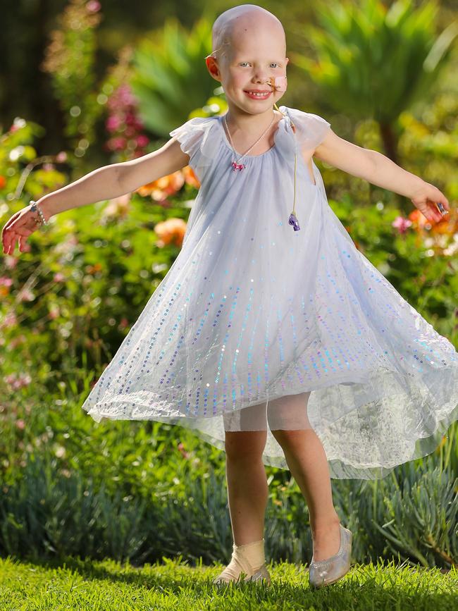 Lucy, 4, in the gardens of the Royal Children's Hospital. Picture: Alex Coppel