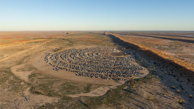 An overhead view of the Big Red Bash music festival site, known as Bashville, in far western Queensland, during the 2024 event in July. Picture: Matt Williams