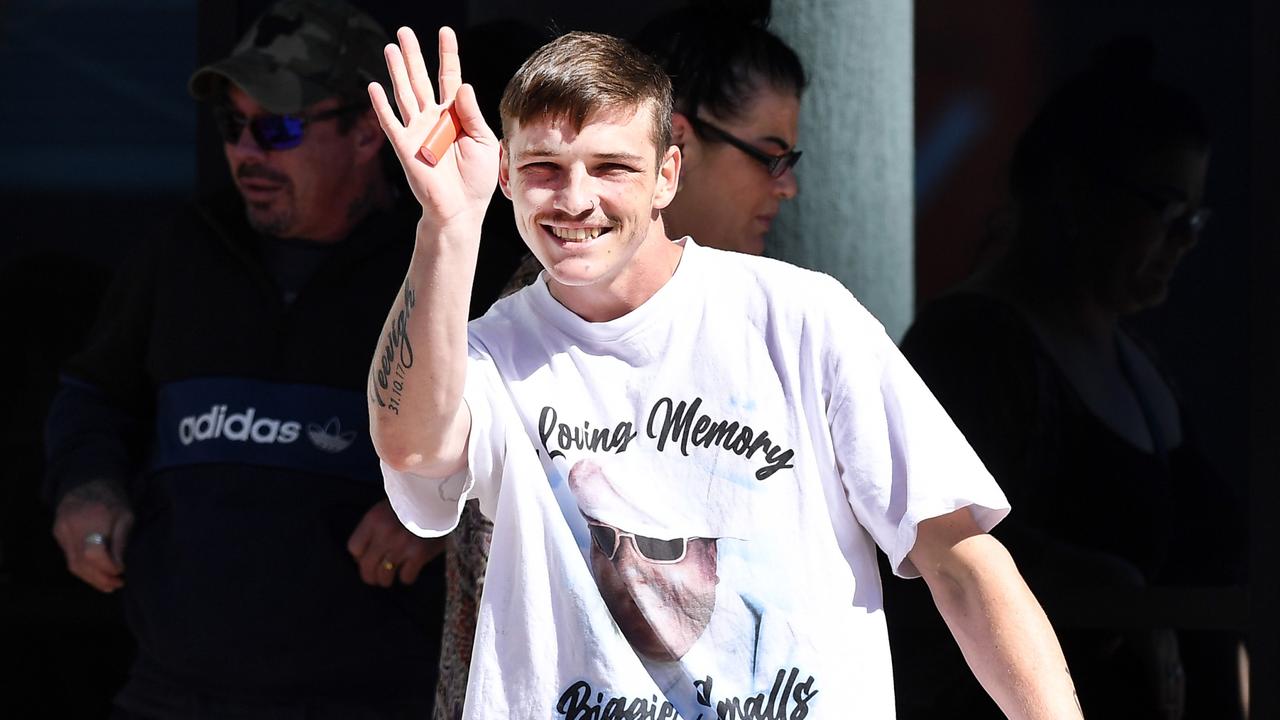 Cody John Beckhouse (white shirt) leaving Maroochydore Magistrates Court on a previous occasion. Picture: Patrick Woods