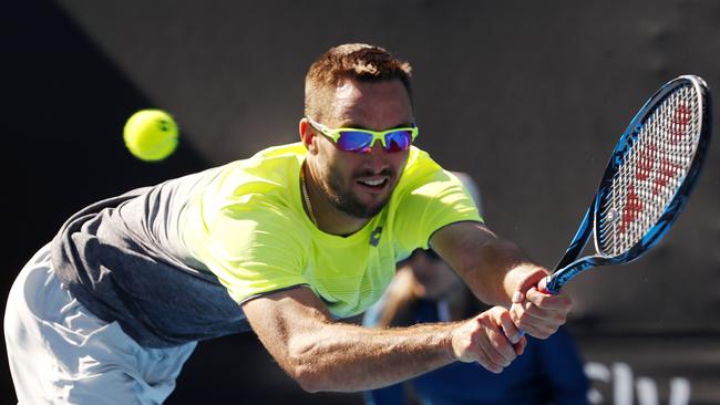 Former world No.12 Viktor Troicki, in action during this year’s Australian Open, will headline the Playfiord International tennis tournament later his month. Picture: Michael Klein