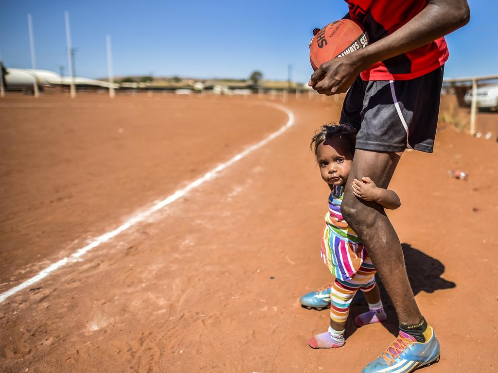 AFL Football is the life blood of the indigenous community Yeundumu in Central Australia near Alice Springs, Northern Territory. Picture: Jason Edwards