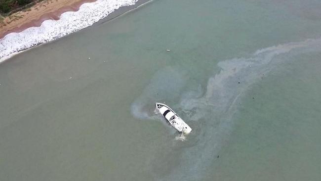 An aerial image of the sunken yacht off the Capricorn Coast.