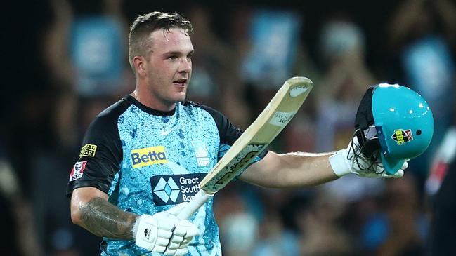 Josh Brown celebrates a century in the BBL The Challenger Final. Picture: Getty Images