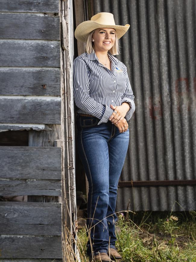 Chelsea Hartwig of AgForces School to Industry Partnership Program on the family farm Hartwig Pastoral Co that she manages. Picture: Kevin Farmer