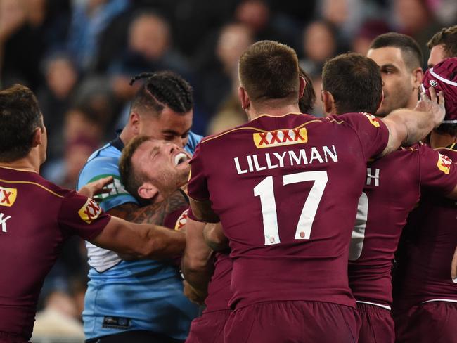 Andrew Fifita was sin binned for this grab on Gavin Cooper.