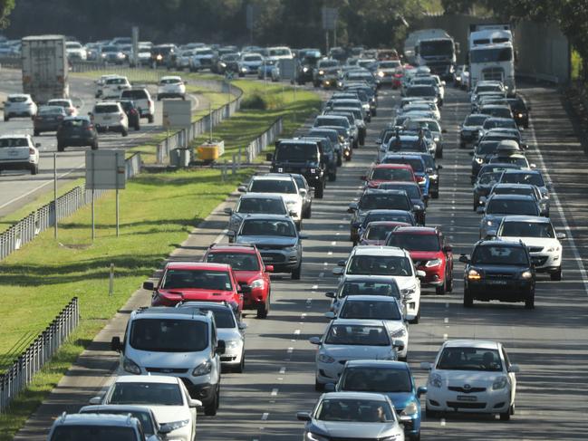 SATURDAY TELEGRAPH - Pictured is Easter Traffic due to an accident heading North on the M1 at Mount Kuring-Gai today. Picture: Tim Hunter.