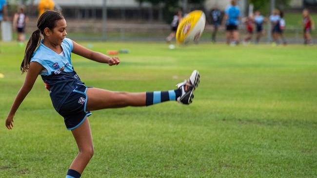 Under-10s compete in the first Darwin Buffaloes NTFL home game against Wanderers at Woodroffe Oval. Picture: Pema Tamang Pakhrin