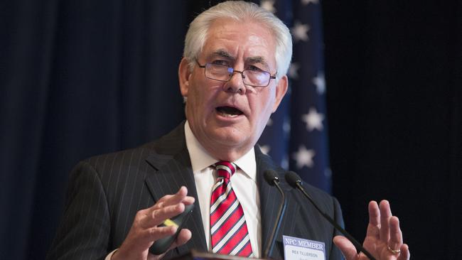 FILE - In this Friday, March 27, 2015 file photo, ExxonMobil CEO Rex Tillerson delivers remarks on the release of a report by the National Petroleum Council on oil drilling in the Arctic, in Washington. On Saturday, Dec. 10, 2016, President-elect Donald Trump moved closer to nominating Tillerson as his secretary of state, meeting privately with the business leader for the second time in a week. (AP Photo/Evan Vucci, File)