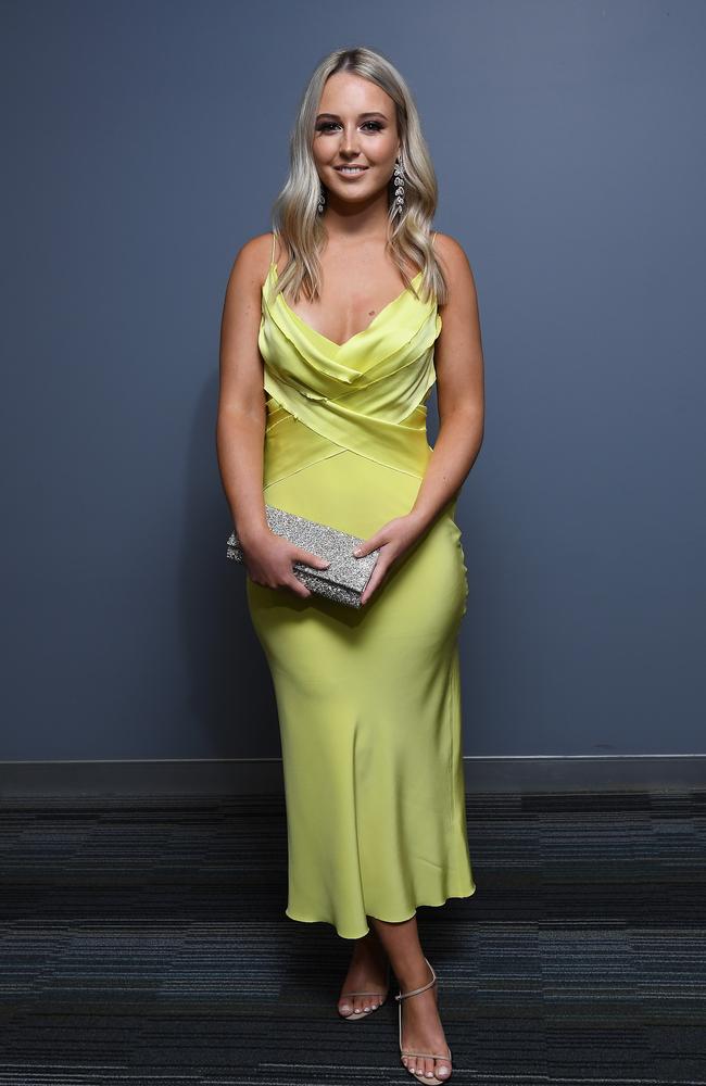 Rachel Mewett, partner of Jordan Ridley of the Bombers, at the Gabba. Picture: Getty