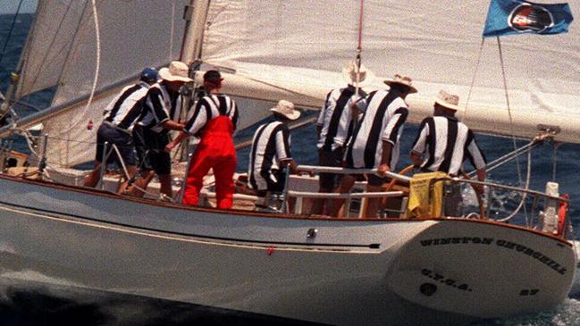 The Winston Churchill at the start of the 1998 Sydney to Hobart. Three of its crewmen lost their lives in the race. 