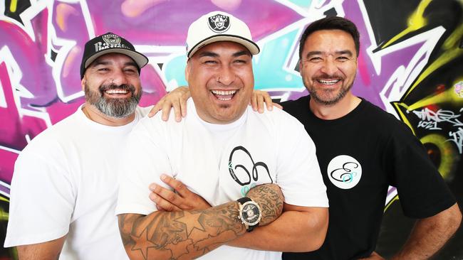 Steve Henry, Esuarve founder Joseph Te Puni-Fromont, and Jeremy Rodgers at their Ormeau base. Esuarve has achieved incredible success helping troubled young people. Picture: Glenn Hampson.