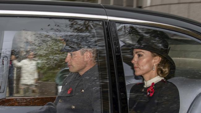 Prince William Duke and Kate Middleton travel in the Queen’s Bentley to the Cenotaph for Remembrance Sunday. Picture: Richard Gillard/Australscope