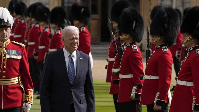 US President Joe Biden inspects a Guard of Honour after arriving to meet Queen Elizabeth at Windsor Castle on June 13, 2021. Picture: Getty