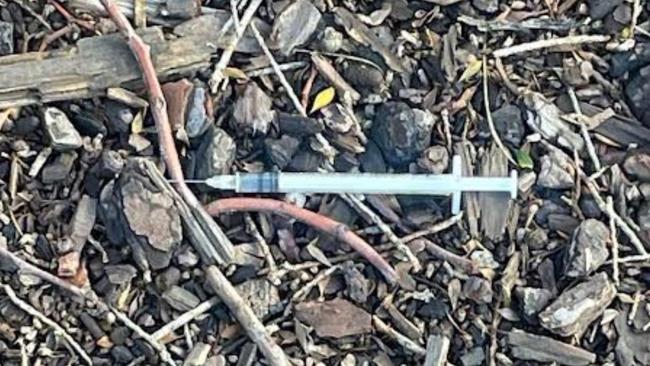 Used and discarded syringe littered outside Moonee Ponds Coles parking. Photo: Supplied.