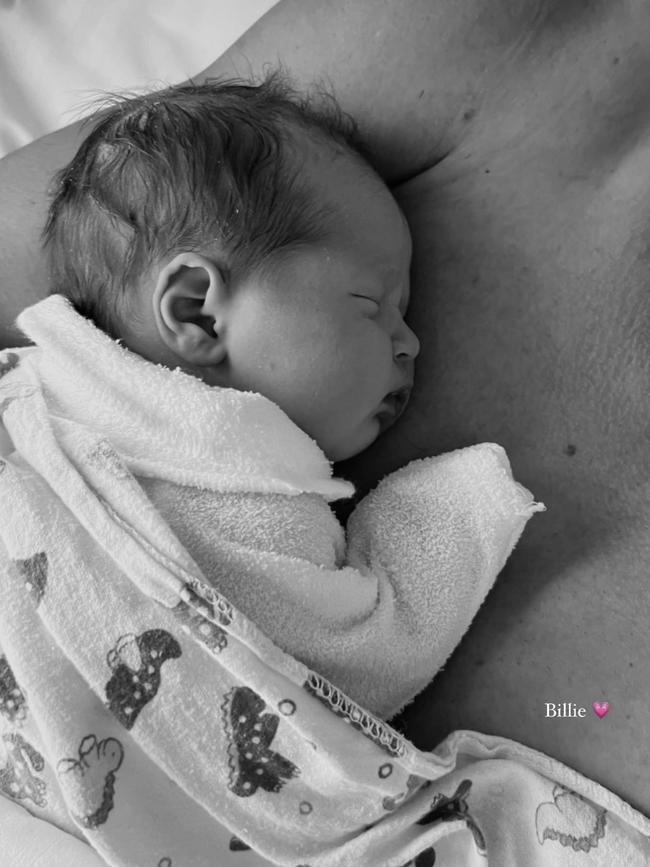 Sam Powell-Pepper and fiancee Brya welcomed baby girl Billie to the world. Picture: Supplied