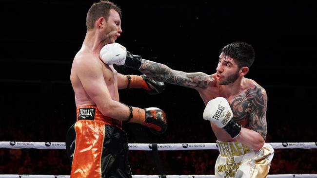 Michael Zerafa lands a blow on Jeff Horn last time they fought. Picture: AAP Images