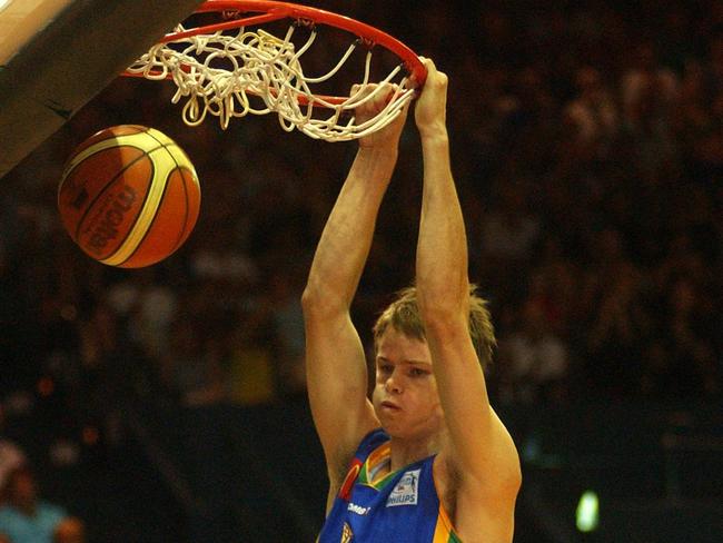 Brad Newley dunks for the Townsville Crocs.