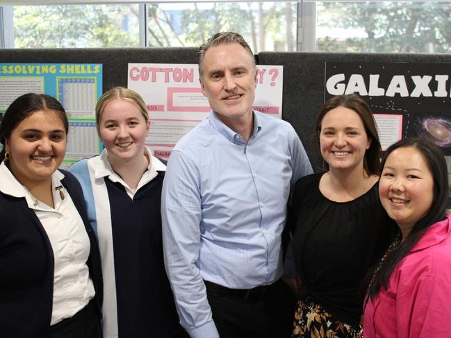 St Vincent's College (Potts Point) science teachers and students (left to right) Hannah Singh, Isabella Collins, Head of Science Department Dr Chris Reynolds, Vanessa Brown and Audrey Soo. Picture: Supplied