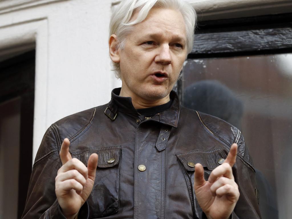 Julian Assange on the balcony of the Ecuadorean embassy in London. Picture: AP