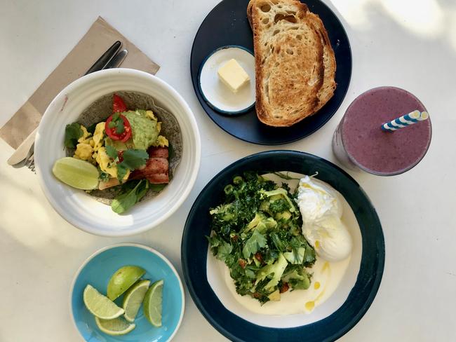 The Raw Breakfast Salad, BLA-TACO and Purple Haze smoothie. Picture: Jenifer Jagielski