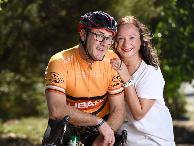 20/12/18 - Challenge Tour rider Sam Sciancalepore is riding in the race as a tribute to his wife, Anita, and her battle with cancer. Pictured at their home in Hectorville. Photo Naomi Jellicoe