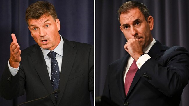 Opposition Treasury spokesman Angus Taylor, left, and Treasurer Jim Chalmers.