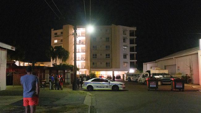 Police cordon off Palms Motel in Darwin, one man was killed here during the incident. Picture: AAP