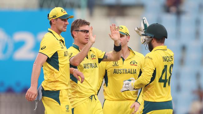 Adam Zampa of Australia celebrates the wicket of Sadeera Samarawickrama. Photo by Robert Cianflone/Getty Images.