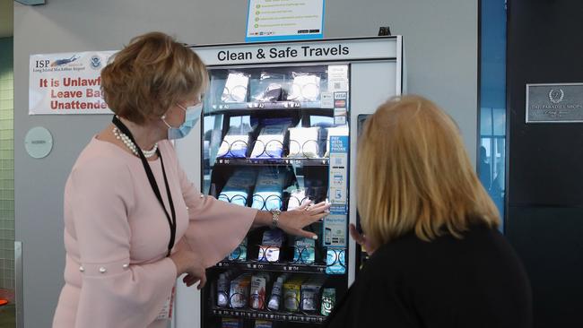 A Long Island MacArthur Airport that dispenses PPE including face masks and sanitising wipes in New York.