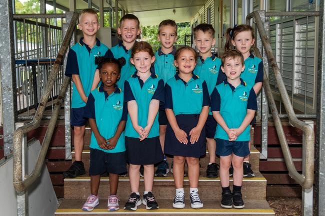 Bucasia State School 2022 Prep class. (L-R) Back row: Vince, Nixon, Harry, Tate, Grace; front row: Gamu, April, Laylah, Aidan. Picture: Michaela Harlow MKY2022PREP