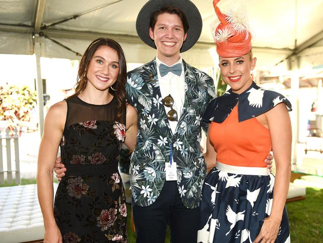 Townsville Jaguar Land Rover Ladies Race Day 2018. Socials. Hannah Kotaidis, Tyler Giudes and Peta Johnson