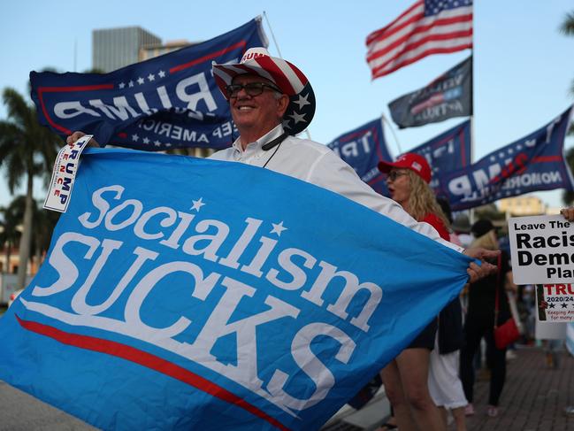 Trump supporters before Democratic presidential candidate Mike Bloomberg spoke during his Super Tuesday campaign. Picture: AFP