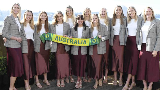 Samsung Diamonds Australian Team 2019 (L-R) -- Jamie-Lee Price, Marne Steph Wood John Caitlin Bassett Liz Watson Gretel Tippett Kelsey Browne April Brandley Paige Hadley Jo Weston Sarah Klau Courtney Bruce Caitlin Thwaites Diamond Head Captain Caitlin Bassett. Picture: Darren Leigh Roberts