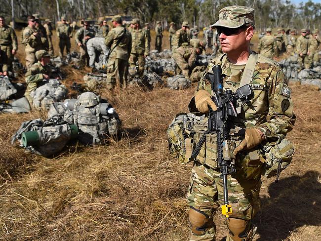 United States Army soldiers from the 3rd Battalion 21st Infantry Regiment of the 1st Stryker Brigade Combat Team arrive in the Shoalwater Bay Training Area, outside of Rockhampton, ahead of Exercise Talisman Sabre 2017. Picture: Ian Hitchcock/Getty Images