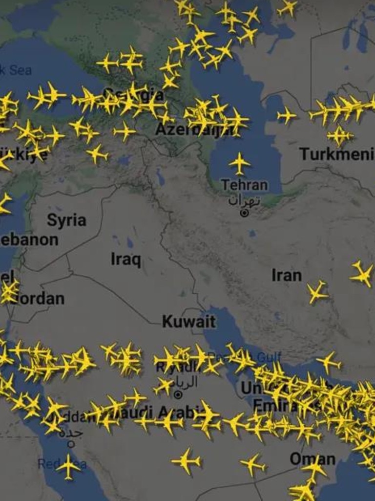 Flights were diverted from the entire Middle East airspace after Iran started firing rockets at Israel on Tuesday evening.