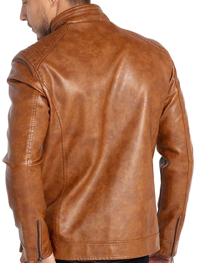 Stand Collar Faux Leather Jacket