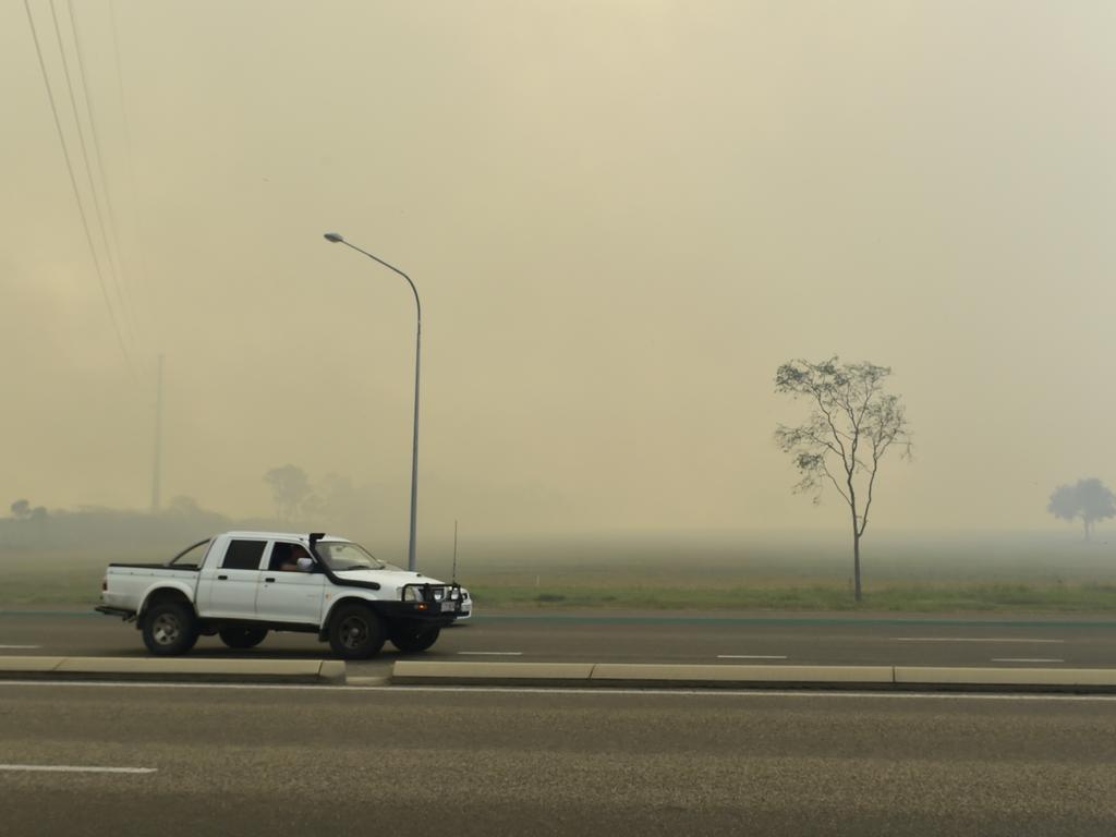 A fire burning south of Townsville has masked the Bruce Highway (PICTURED) in smoke. The vegetation fire started near the JBS Meatworks at Stuart. PICTURE: MATT TAYLOR.