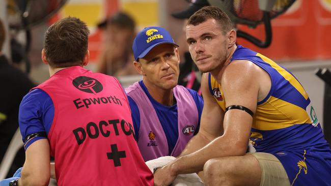 Luke Shuey hurt his hamstring again on Saturday night. Picture: Paul Kane/Getty Images