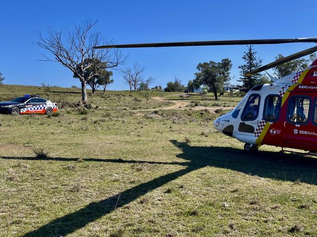 The Westpac Rescue Helicopter attending to a farm accident at Tenterfield on Sunday October 6.