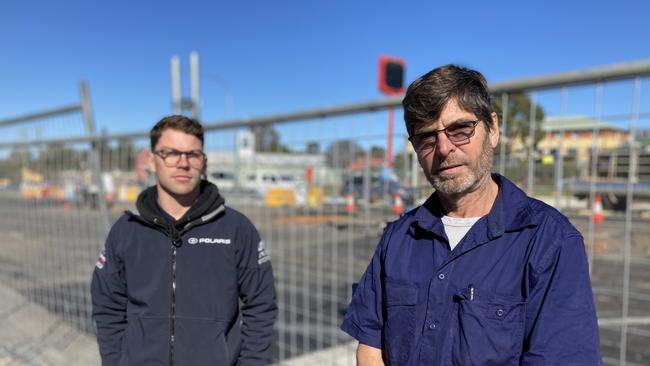 Alex and David Mendham from Dubbo City Motorycles have lost customers because of the road works. Picture: Ryan Young