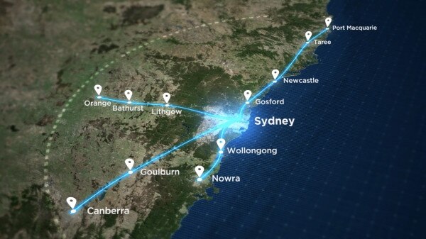 An overview of the possible locations an intercity fast rail network could be located in NSW