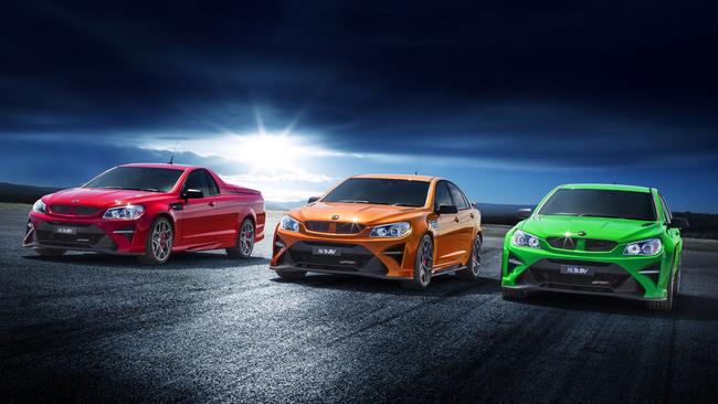 HSV’s final models include the HSV GTS R Maloo ute (left) GTS R W1 sedan (middle) and GTS R sedan (right).