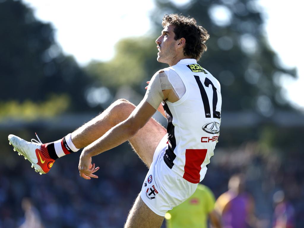 St Kilda's Max King misses goal against the GWS Giants in Canberra. Picture: Phil Hillyard.