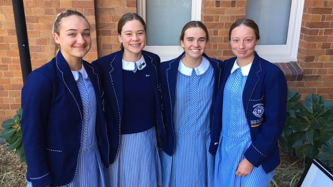 Phoebe Leech, far right, pictured in 2018 at Stuartholme with Thunder team mate Molly Nasser, left, and old class mates Sophie Fern and Abbey Pomeroy.