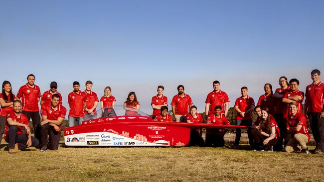 Solar Car team on a testing day at Penrith Regatta Centre.