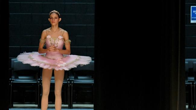 Townsville Eisteddfod 2023. Classical Ballet Championship Solo. Amali Burch watches from the wings before she performs. Picture: Evan Morgan